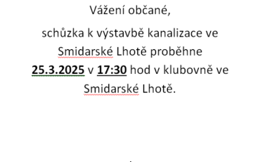 Schůzka k vystavbě kanalizace Smidarská Lhota