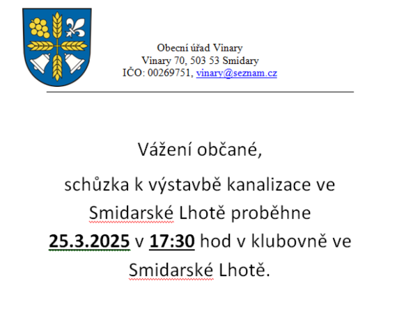 Schůzka k vystavbě kanalizace Smidarská Lhota