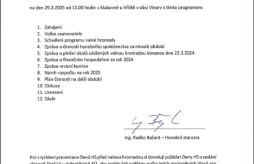 Pozvánka na Valnou hromadu HS Vinary